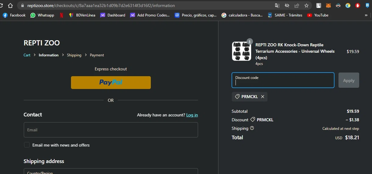 Repti Zoo checkout page showing Repti Zoo promo code box | Screenshot taken by SimplyCodes community member on Jun 20, 2023