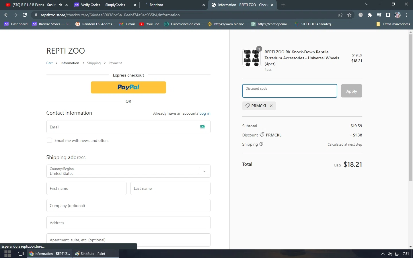 Repti Zoo checkout page showing Repti Zoo promo code box | Screenshot taken by SimplyCodes community member on Mar 25, 2023
