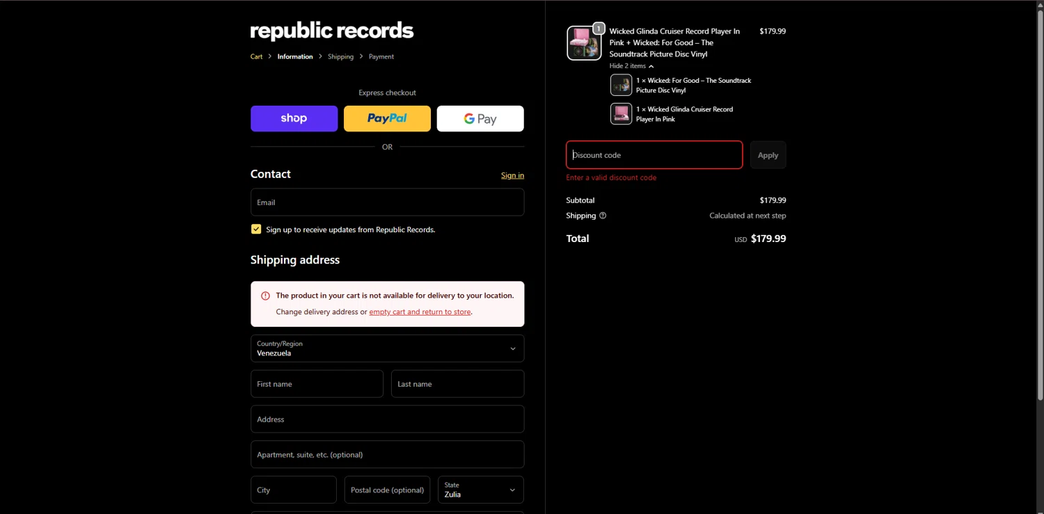 Republic Records discount code screenshot showing code summerkickoff20 applied at Republic Records checkout page. Uploaded by SimplyCodes community member RebatePioneer1295 on Feb 9, 2026