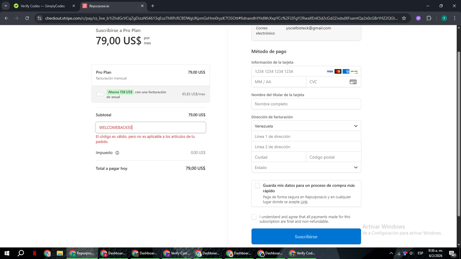 Repurpose.io checkout page showing Repurpose.io promo code box | Screenshot taken by SimplyCodes community member on Feb 6, 2026