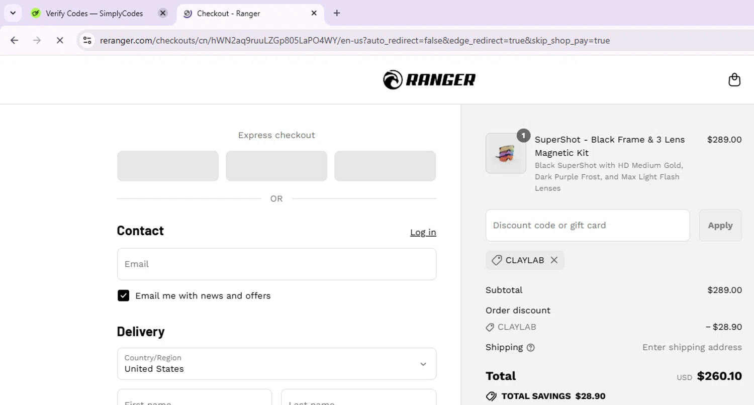 RE Ranger discount code screenshot showing code CLAYLAB applied at RE Ranger checkout page. Uploaded by SimplyCodes community member EnmanuelEDITOR on Sep 4, 2025
