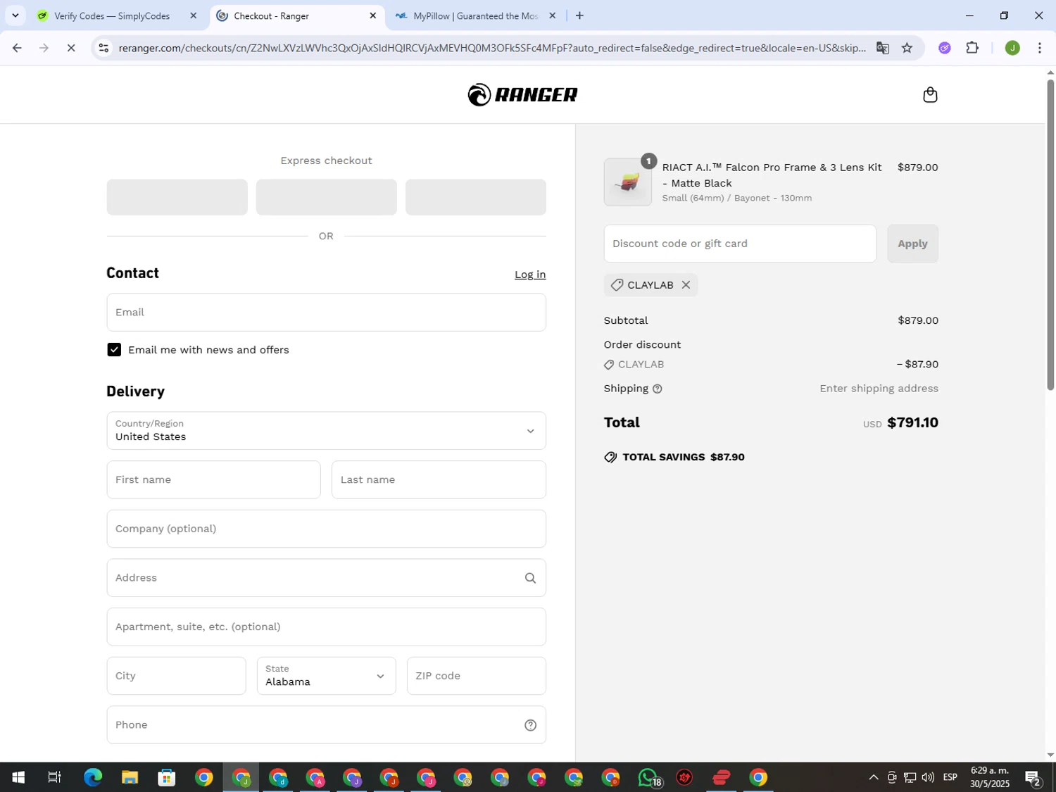 RE Ranger discount code screenshot showing code CLAYLAB applied at RE Ranger checkout page. Uploaded by SimplyCodes community member MightyFinder1041 on May 30, 2025