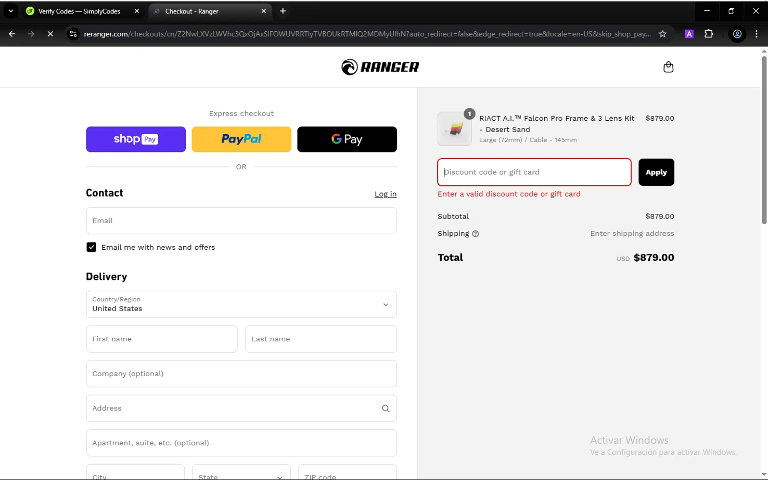 RE Ranger discount code screenshot showing code THOMAS applied at RE Ranger checkout page. Uploaded by SimplyCodes community member hugofraile on Mar 31, 2025