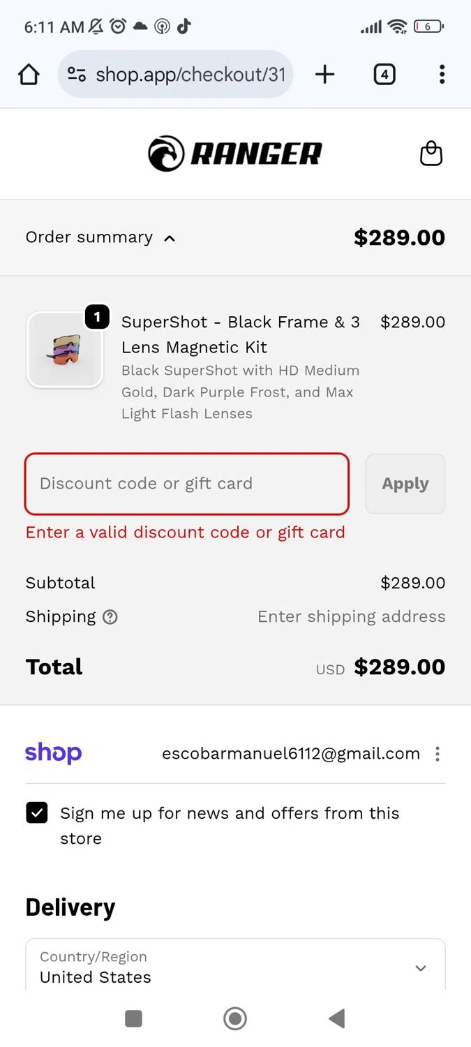 RE Ranger discount code screenshot showing code WELCOME20 applied at RE Ranger checkout page. Uploaded by SimplyCodes community member FrugalExpert7197 on Jan 3, 2026