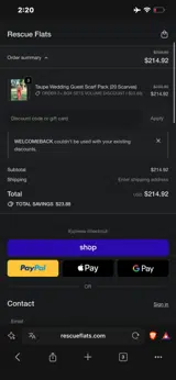 WELCOMEBACK coupon verification screenshot