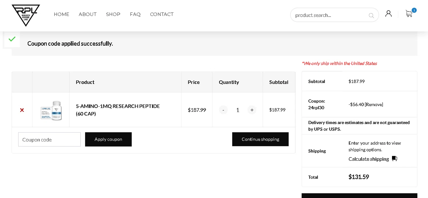 Research Purpose Labs coupon code screenshot showing code 24RPL30 applied at Research Purpose Labs checkout page. Uploaded by SimplyCodes community member MagnificentCurator5441 on Jun 24, 2025