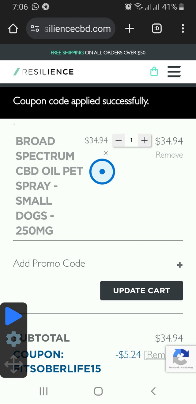Resilience CBD checkout page showing Resilience CBD promo code box | Screenshot taken by SimplyCodes community member on Dec 22, 2024