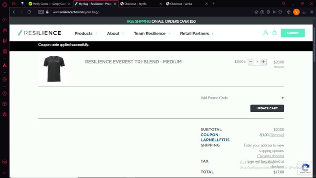 Resilience CBD checkout page showing Resilience CBD promo code box | Screenshot taken by SimplyCodes community member on Dec 27, 2024