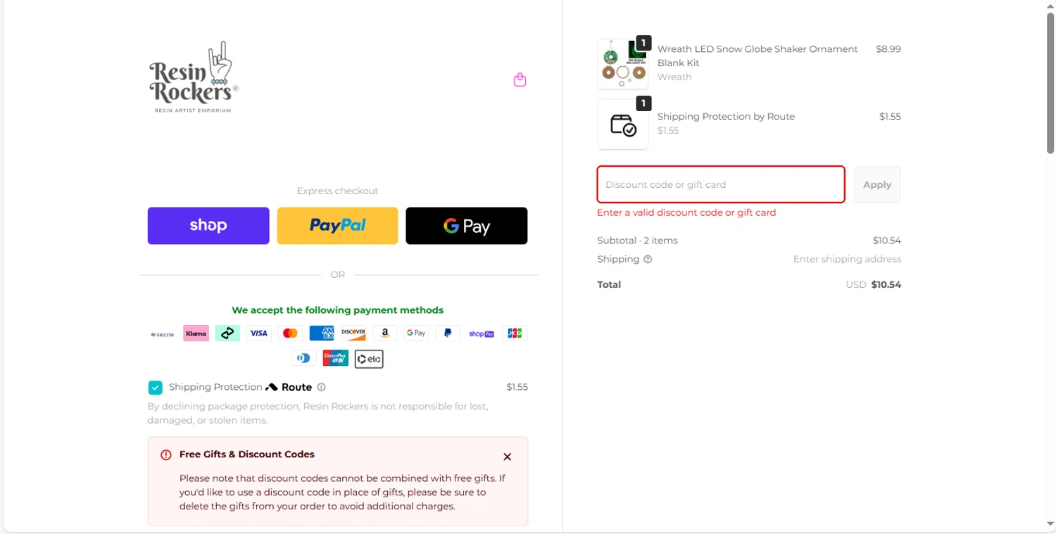 Resin Rockers discount code screenshot showing code DILLY applied at Resin Rockers checkout page. Uploaded by SimplyCodes community member MagnificentVirtuoso8433 on Nov 15, 2025