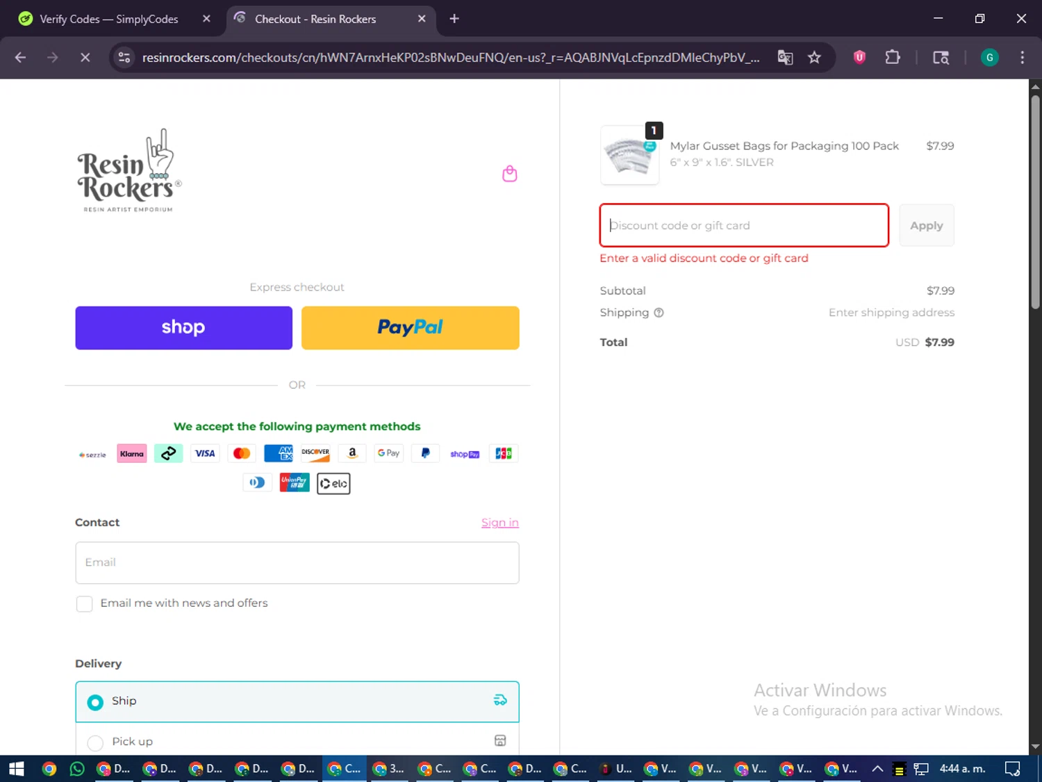 Resin Rockers discount code screenshot showing code EXTRA10 applied at Resin Rockers checkout page. Uploaded by SimplyCodes community member PennyFinder5759 on Jan 3, 2026