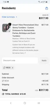 RES5 coupon verification screenshot