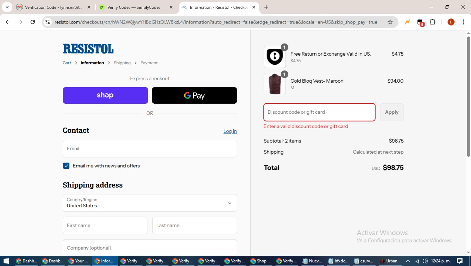 Resistol discount code screenshot showing code 10%OFF applied at Resistol checkout page. Uploaded by SimplyCodes community member BonusHero9692 on Sep 2, 2025