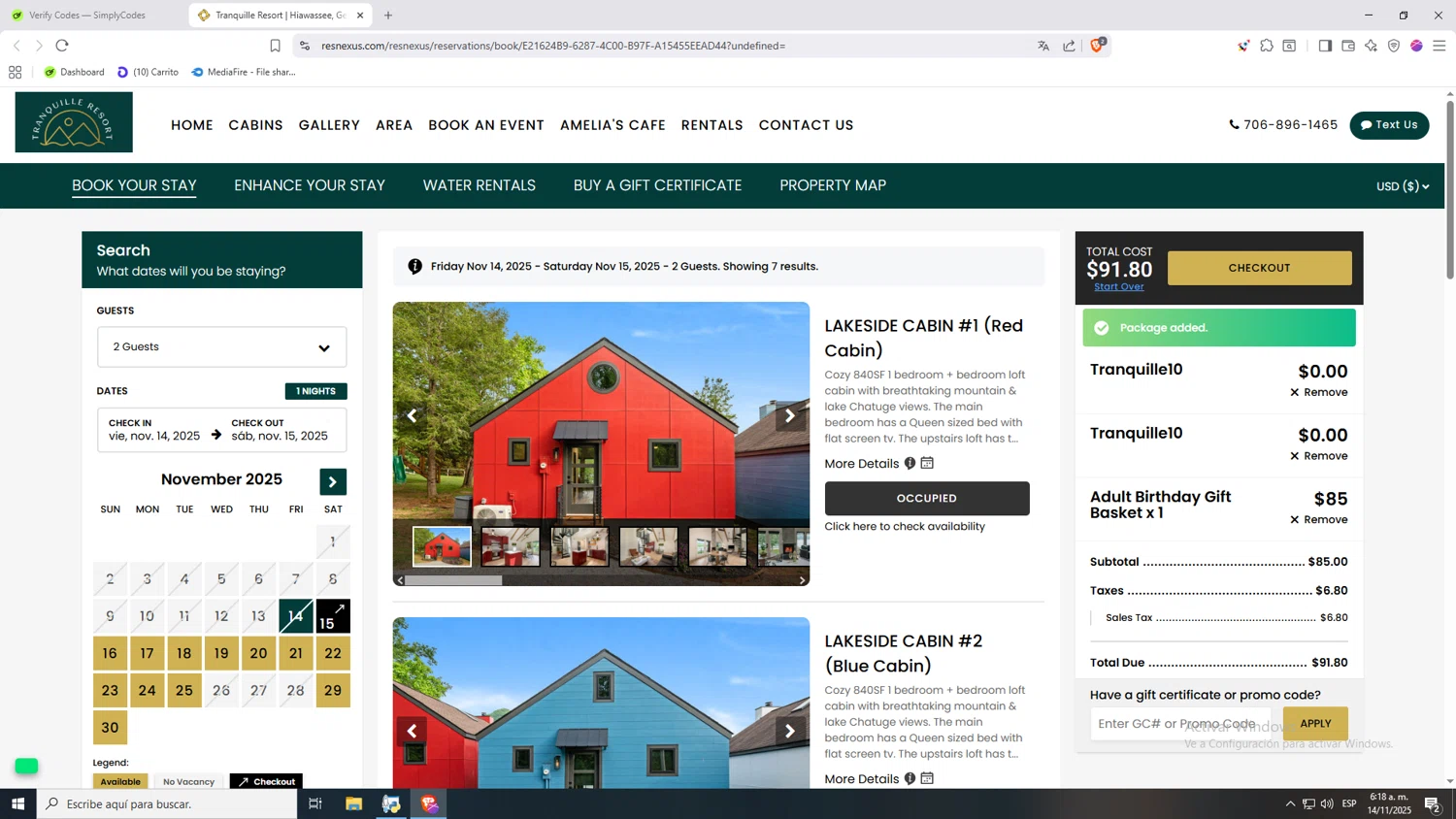 ResNexus promo code screenshot showing code Tranquille10 applied at ResNexus checkout page. Uploaded by SimplyCodes community member jHjJJJhgPlDmsdUYitrNMASDll on Nov 14, 2025