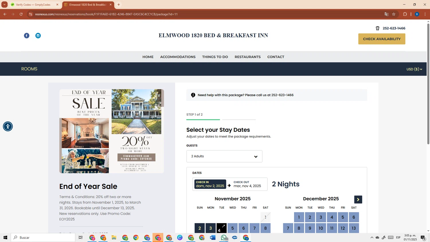 ResNexus promo code screenshot showing code EOY2025 applied at ResNexus checkout page. Uploaded by SimplyCodes community member DiscountRanger3690 on Nov 1, 2025