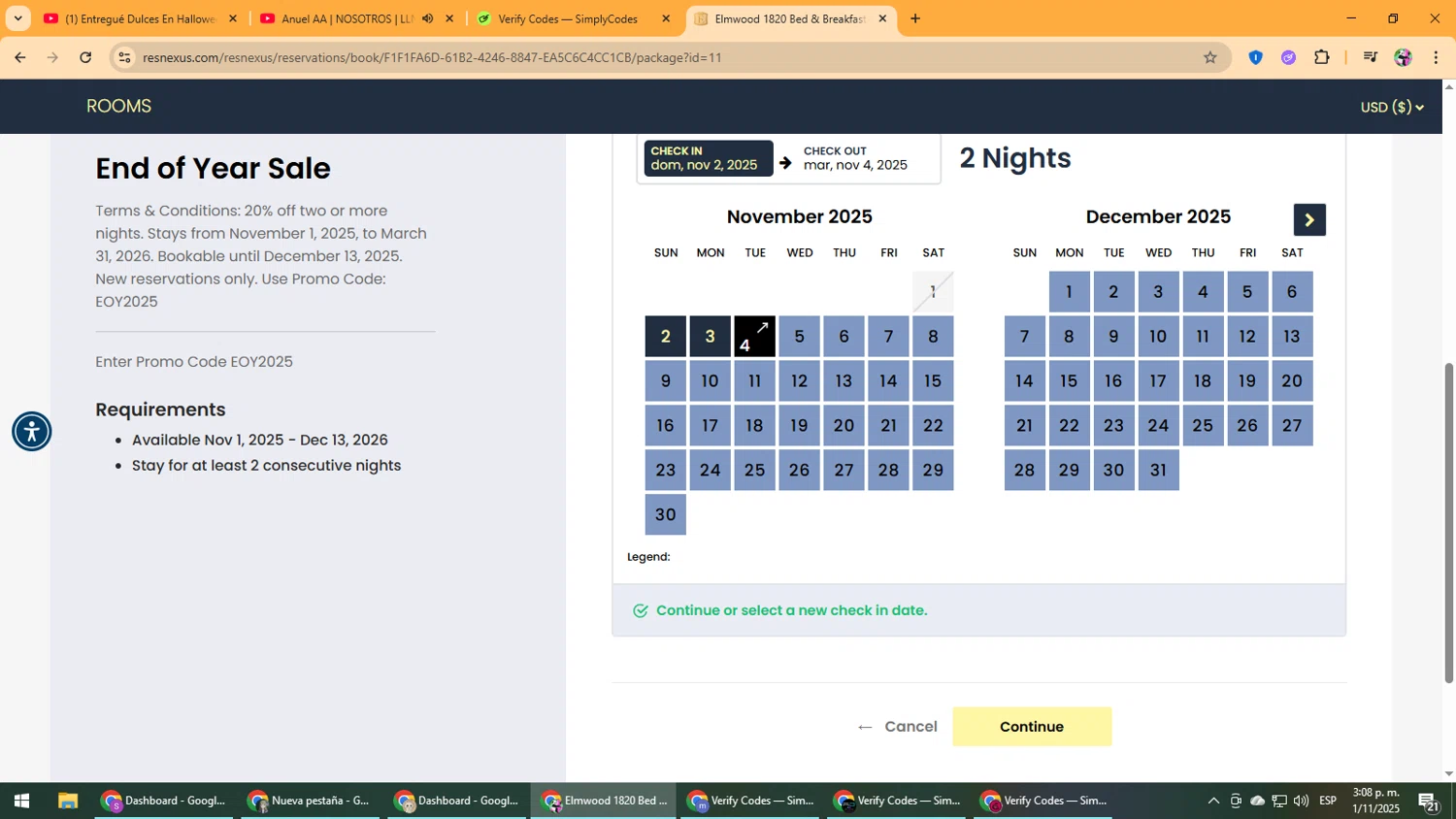 ResNexus promo code screenshot showing code EOY2025 applied at ResNexus checkout page. Uploaded by SimplyCodes community member Vanmanuel on Nov 1, 2025