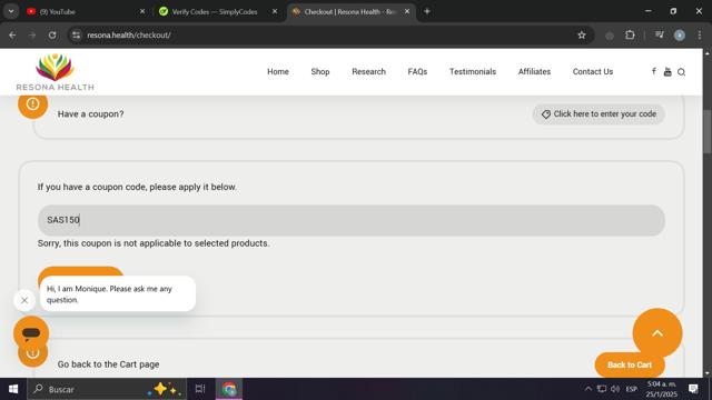 Resonance Frequency Therapy checkout page showing Resonance Frequency Therapy promo code box | Screenshot taken by SimplyCodes community member on Jan 25, 2025
