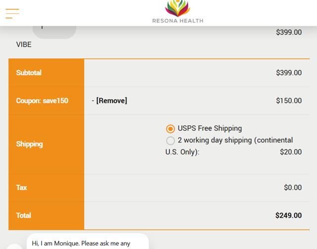 Resonance Frequency Therapy checkout page showing Resonance Frequency Therapy promo code box | Screenshot taken by SimplyCodes community member on Nov 11, 2024