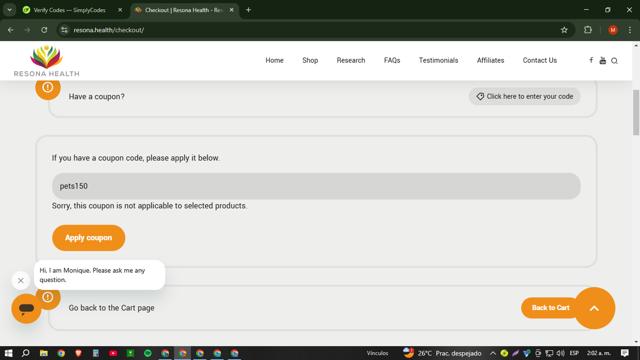Resonance Frequency Therapy checkout page showing Resonance Frequency Therapy promo code box | Screenshot taken by SimplyCodes community member on Jan 29, 2025