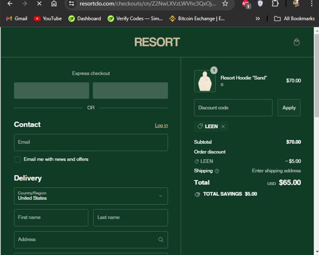 RESORT checkout page showing RESORT promo code box | Screenshot taken by SimplyCodes community member on Jun 10, 2024