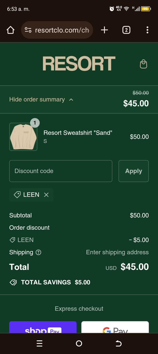 RESORT checkout page showing RESORT promo code box | Screenshot taken by SimplyCodes community member on Jul 9, 2024