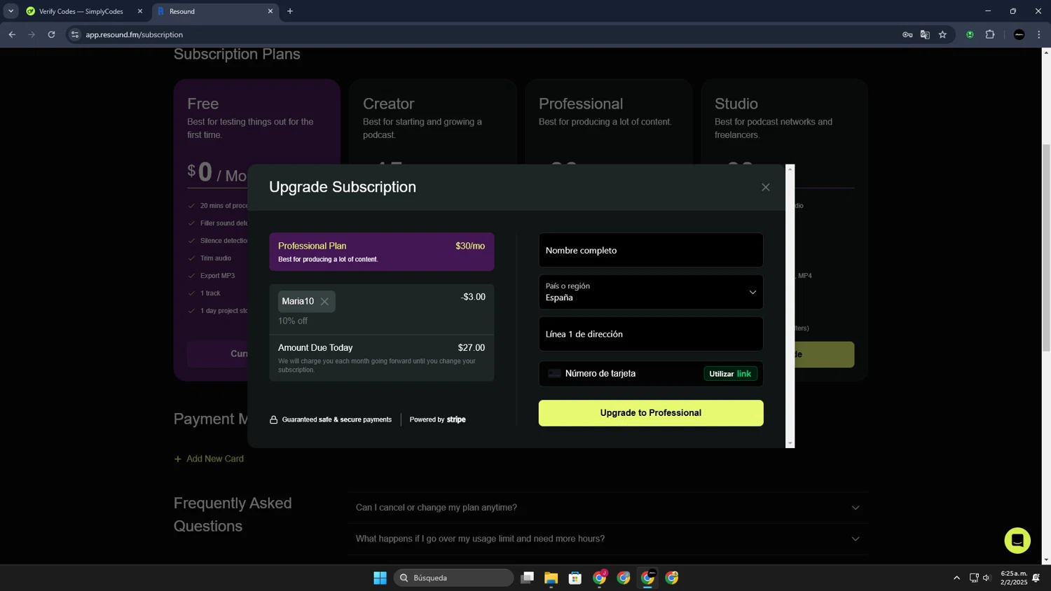 Resound checkout page showing Resound promo code box | Screenshot taken by SimplyCodes community member on Feb 2, 2025