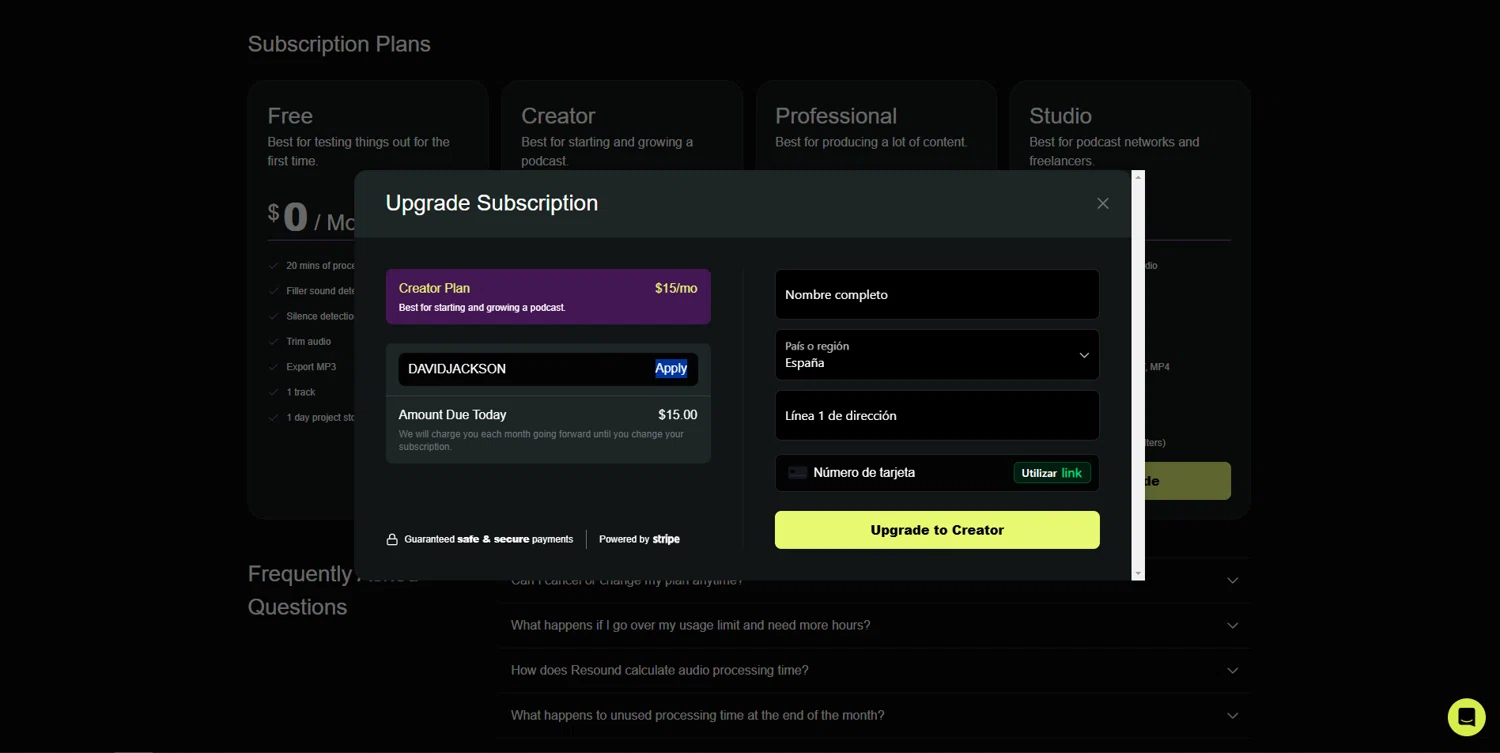 Resound checkout page showing Resound promo code box | Screenshot taken by SimplyCodes community member on Dec 23, 2024