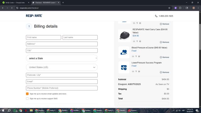 Resperate checkout page showing Resperate coupon code box | Screenshot taken by SimplyCodes community member on Jun 26, 2025