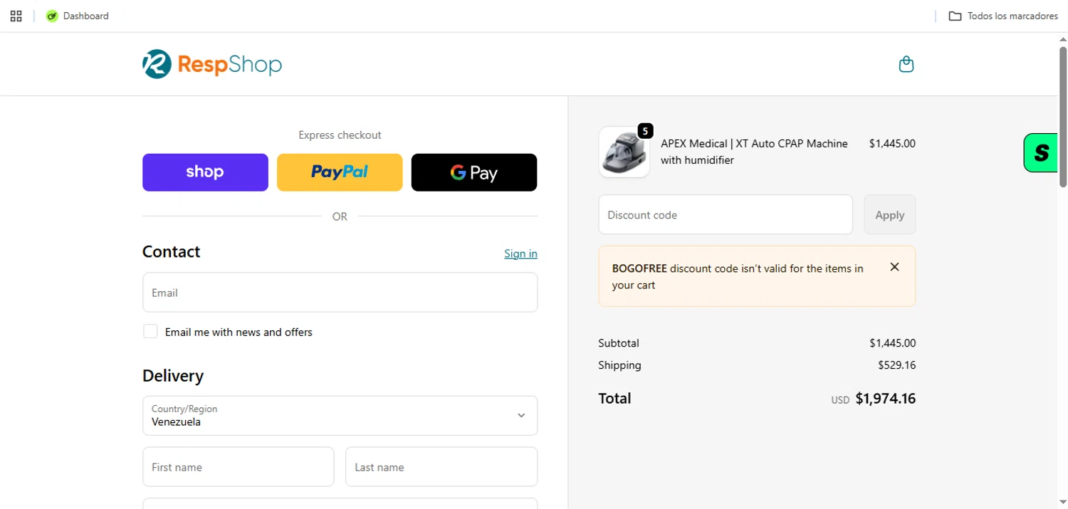 Respshop promo code screenshot showing code BOGOFREE applied at Respshop checkout page. Uploaded by SimplyCodes community member Speedy on Jun 9, 2026