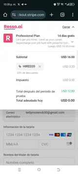 Hired20 coupon verification screenshot