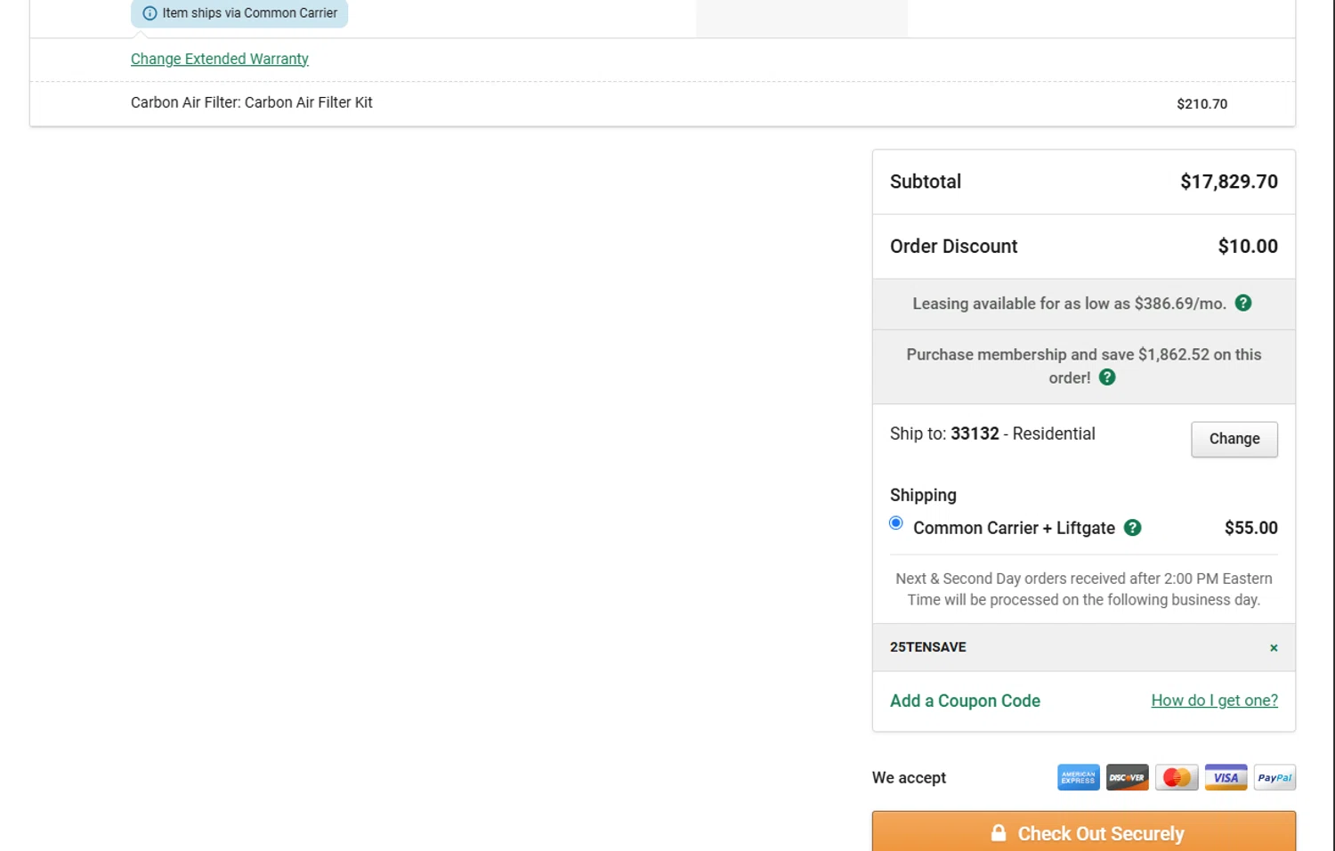 The Restaurant Store coupon code screenshot showing code 25TENSAVE applied at The Restaurant Store checkout page. Uploaded by SimplyCodes community member FrugalKnight782 on Nov 4, 2025
