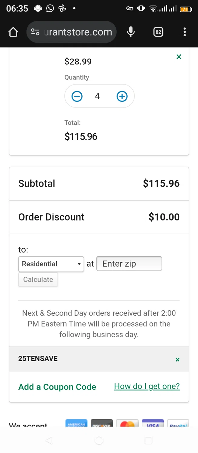 The Restaurant Store coupon code screenshot showing code 25TENSAVE applied at The Restaurant Store checkout page. Uploaded by SimplyCodes community member jimmytheis on Dec 18, 2025