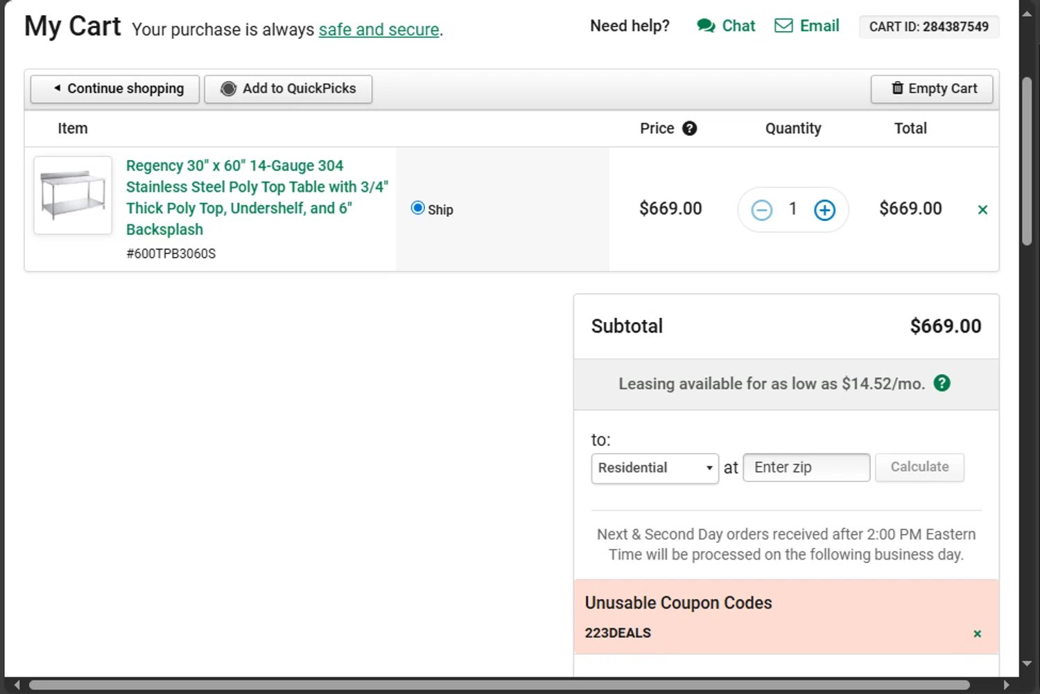 The Restaurant Store coupon code screenshot showing code 223DEALS applied at The Restaurant Store checkout page. Uploaded by SimplyCodes community member jupitera on Sep 25, 2025