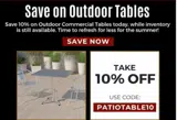 PATIOTABLE10 coupon verification screenshot