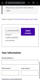 STELLARSALE2025 coupon verification screenshot