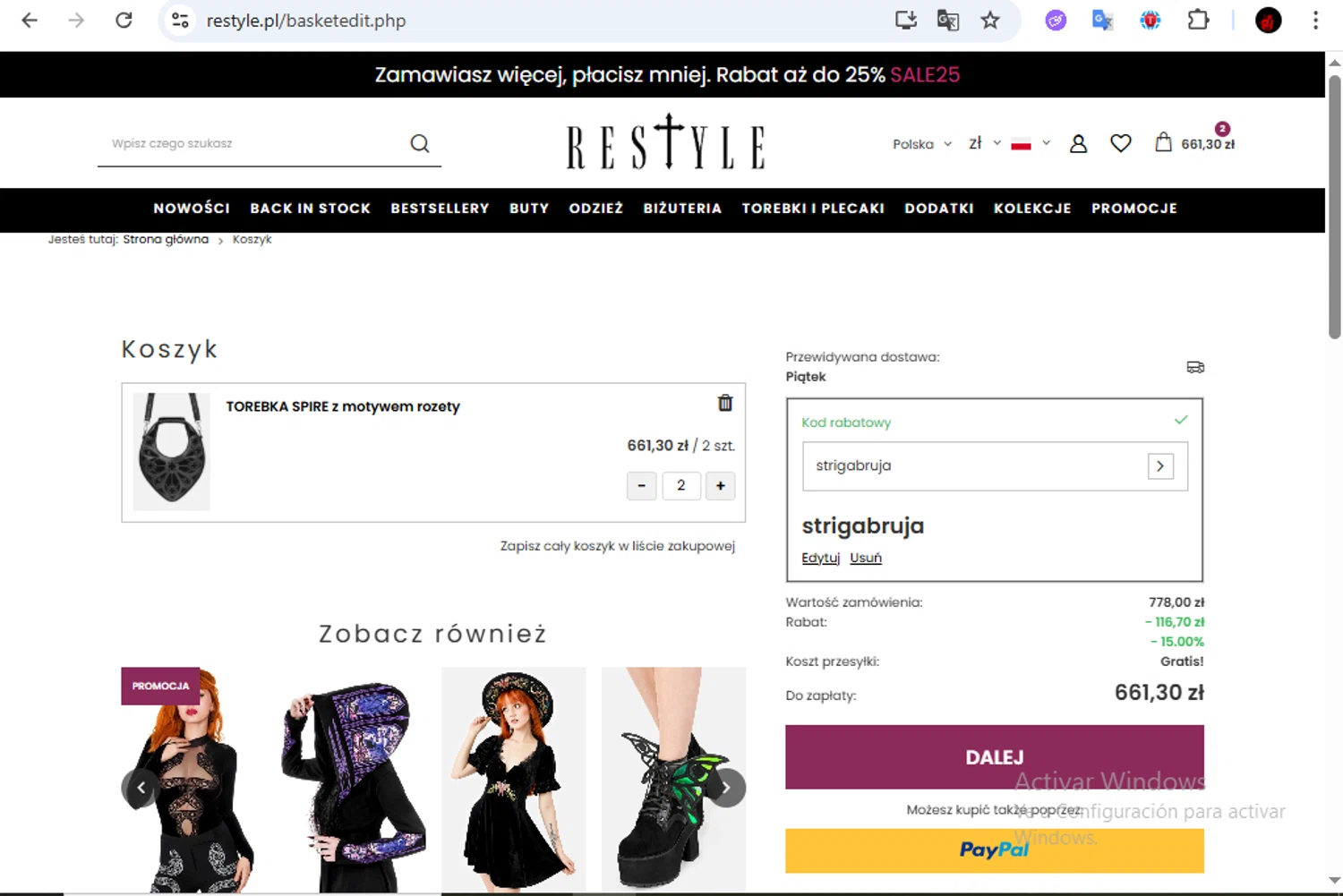 Restyle discount code screenshot showing code STRIGABRUJA applied at Restyle checkout page. Uploaded by SimplyCodes community member Francisco01 on Oct 22, 2025