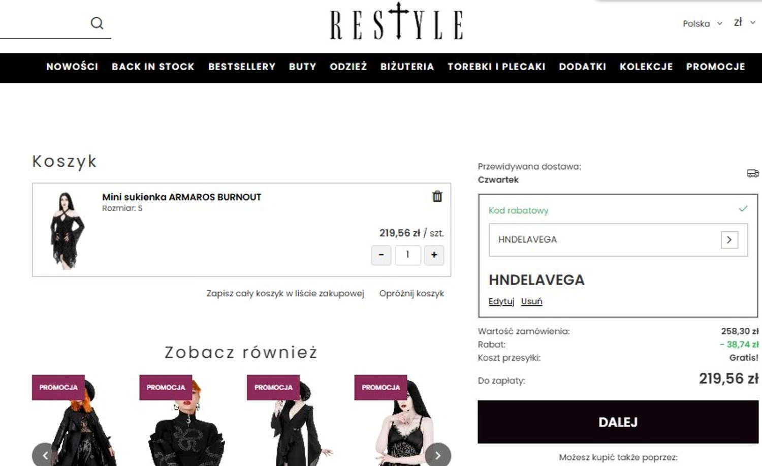 Restyle discount code screenshot showing code HNDELAVEGA applied at Restyle checkout page. Uploaded by SimplyCodes community member FortunateScholar5901 on Sep 23, 2025