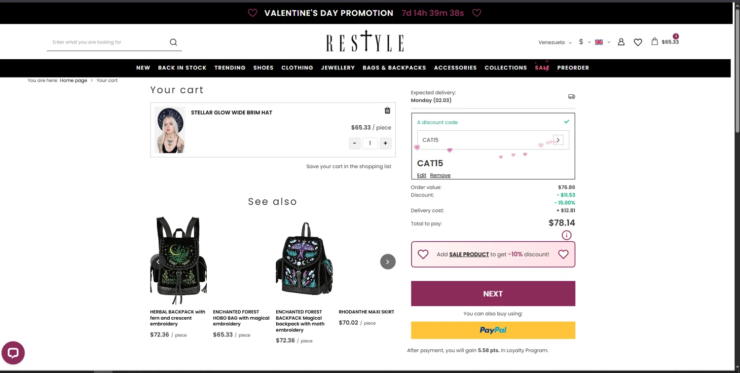 Restyle checkout page showing Restyle discount code box | Screenshot taken by SimplyCodes community member on Feb 15, 2026