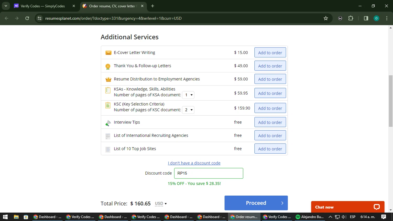 where to use ResumeWriters promo code box