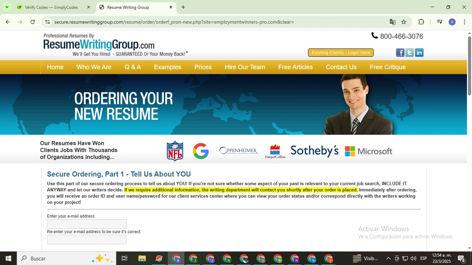 Resume Writing Group promo code screenshot showing code AQ30REG applied at Resume Writing Group checkout page. Uploaded by SimplyCodes community member TreasureCaptain5531 on Mar 23, 2025