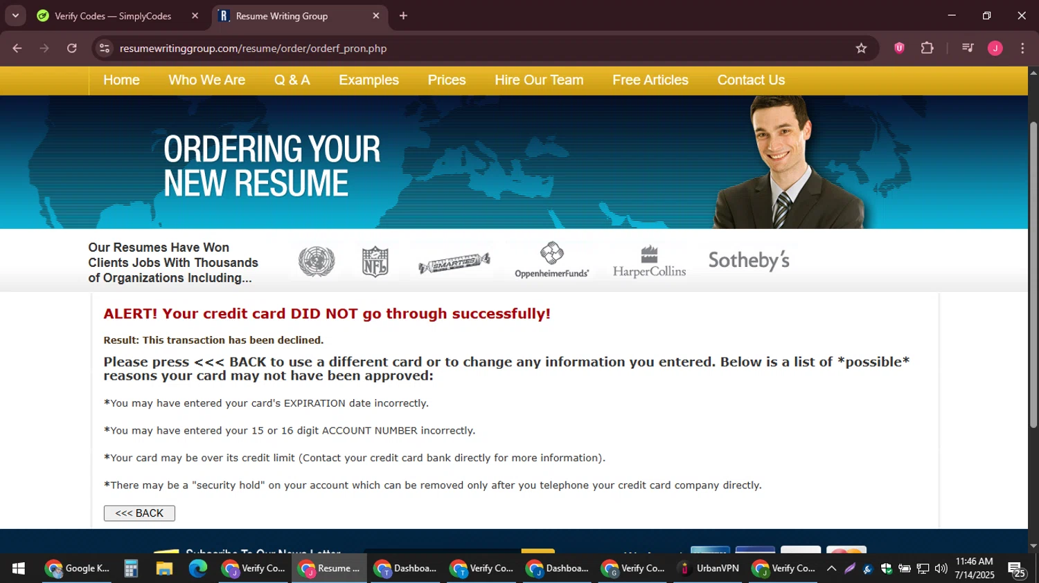 Resume Writing Group promo code screenshot showing code chat10 applied at Resume Writing Group checkout page. Uploaded by SimplyCodes community member JackWilson63 on Jul 14, 2025