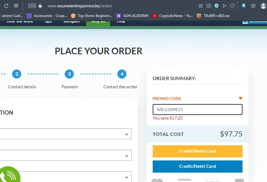how to use Resume Writing Service coupons