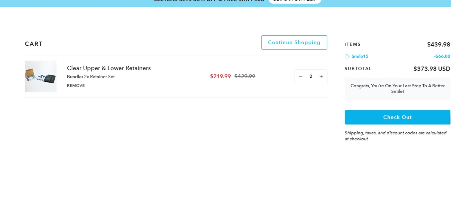 Retainers Direct discount code screenshot showing code Smile15 applied at Retainers Direct checkout page. Uploaded by SimplyCodes community member FrugalKnight782 on Apr 19, 2025