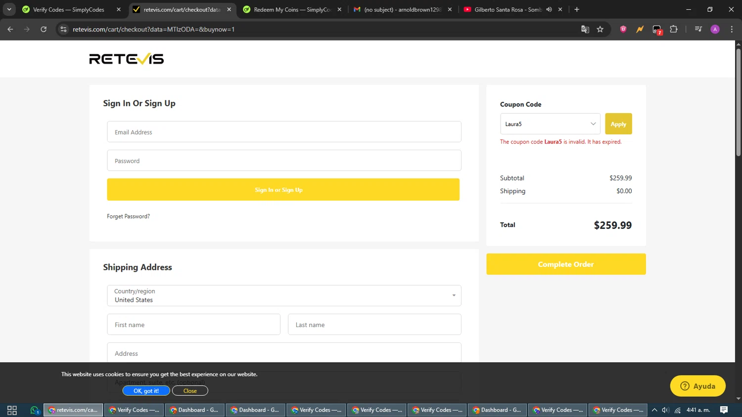 Retevis discount code screenshot showing code Laura5 applied at Retevis checkout page. Uploaded by SimplyCodes community member CouponScout5403 on Dec 3, 2025