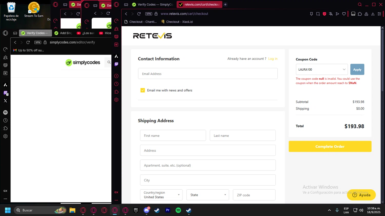 Retevis discount code screenshot showing code LAURA100 applied at Retevis checkout page. Uploaded by SimplyCodes community member Halanweik on Sep 18, 2025