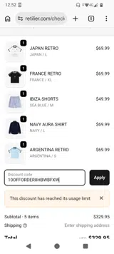 RETILIER coupon verification screenshot