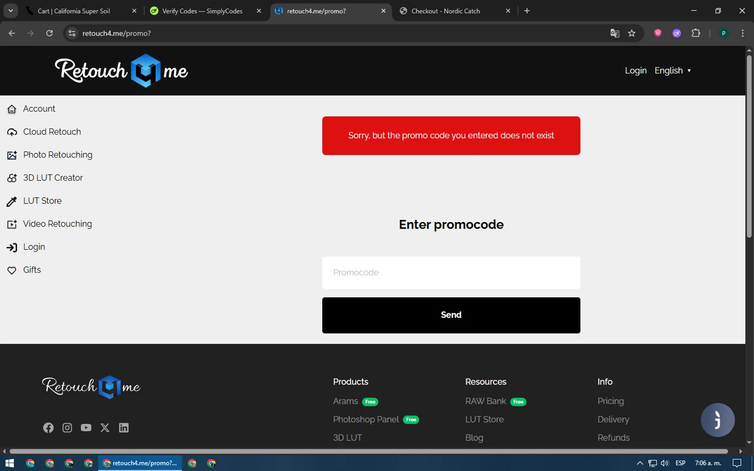 Retouch4me promo code screenshot showing code SAMAD20 applied at Retouch4me checkout page. Uploaded by SimplyCodes community member LegendaryWarden2503 on Jun 16, 2025