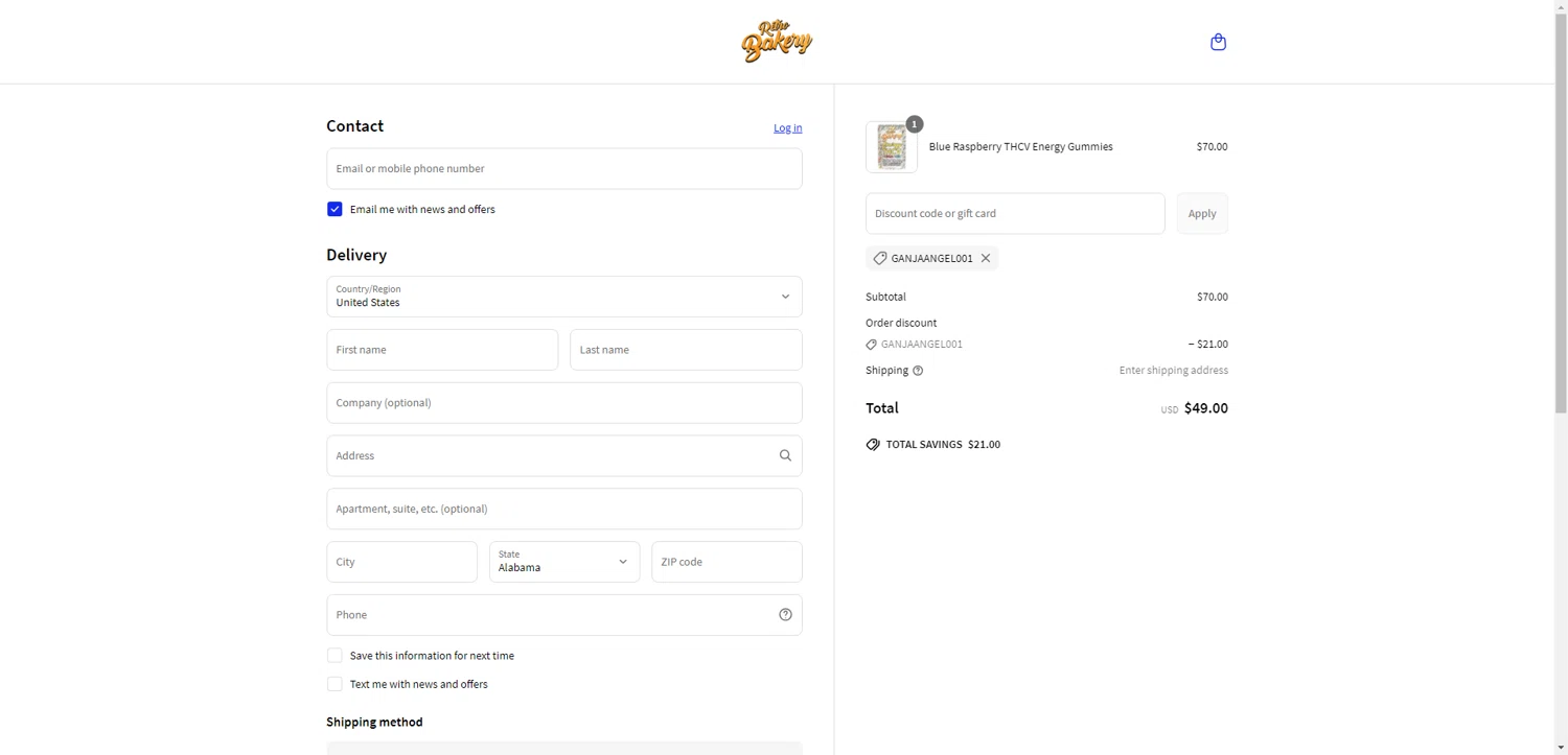 Retro Bakery promo code screenshot showing code GANJAANGEL001 applied at Retro Bakery checkout page. Uploaded by SimplyCodes community member SwiftLynx7415 on May 3, 2025