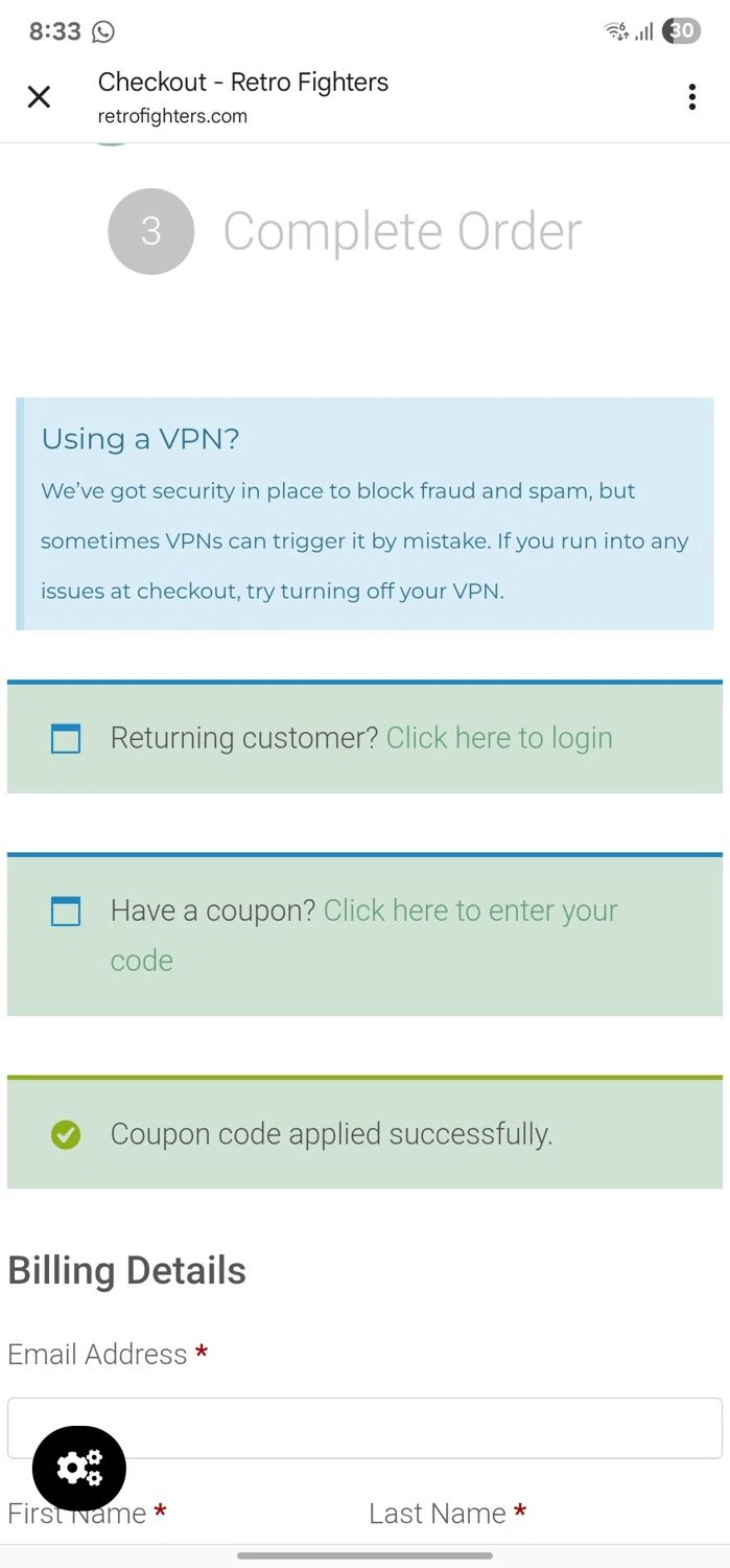 Retro Fighters coupon code screenshot showing code NEILTENDO applied at Retro Fighters checkout page. Uploaded by SimplyCodes community member CleverPhoenix2364 on Jun 10, 2025