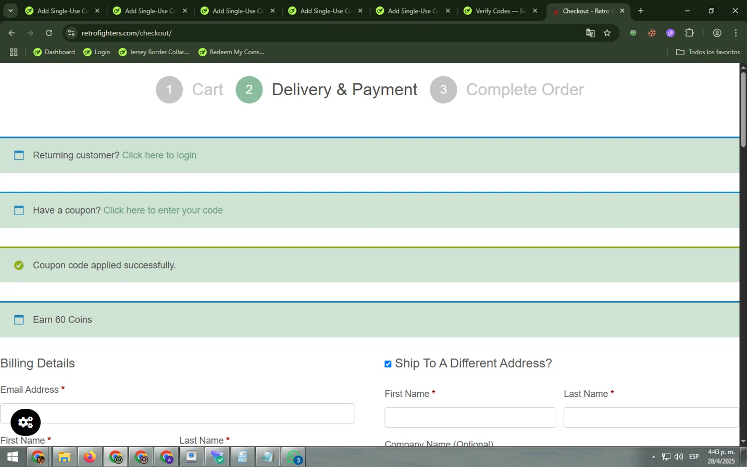 Retro Fighters coupon code screenshot showing code LONTV applied at Retro Fighters checkout page. Uploaded by SimplyCodes community member TokenSentinel3759 on Apr 28, 2025