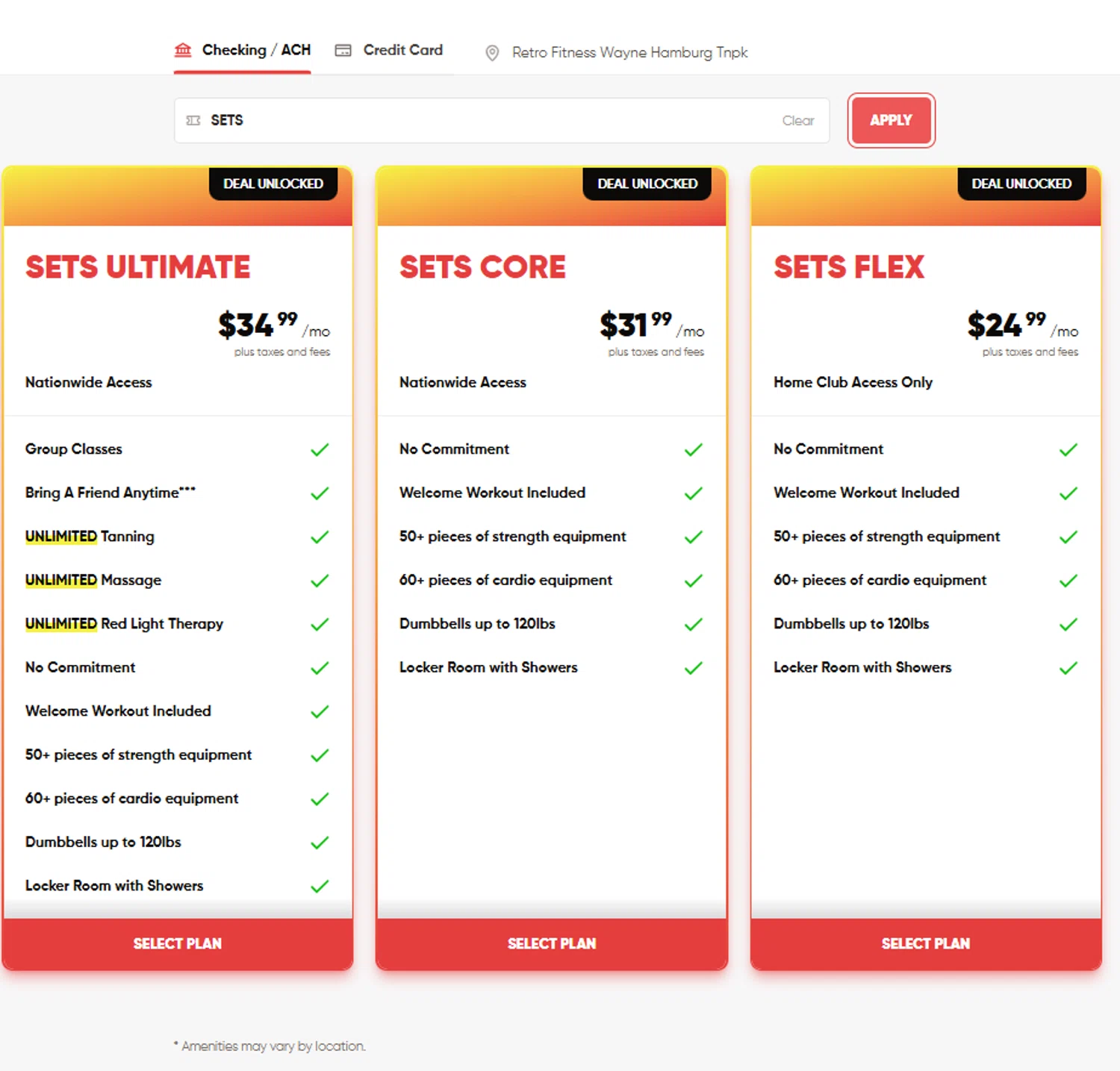 Retro Fitness promo code screenshot showing code SETS applied at Retro Fitness checkout page. Uploaded by SimplyCodes community member reggiesmith on Feb 3, 2026